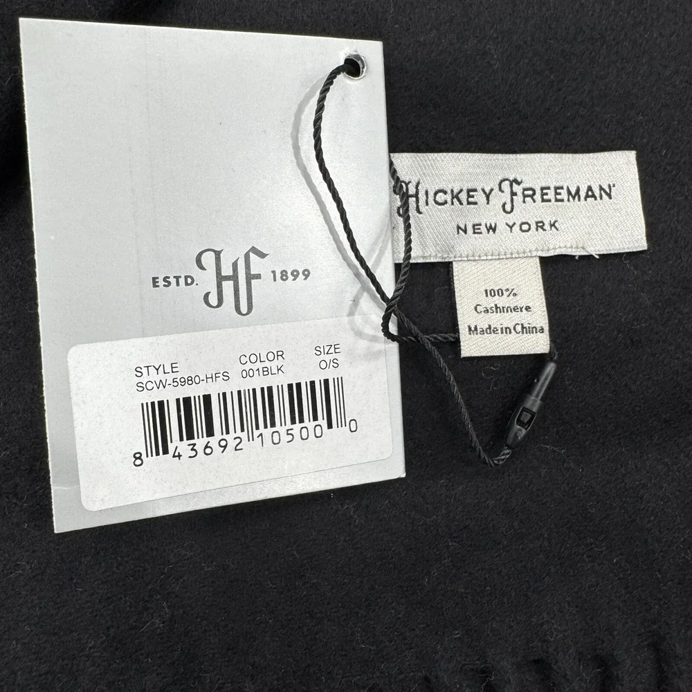 NWT Hickey Freeman New York 100%‎ Cashmere Scarf Black Fringe Warm Winter $179